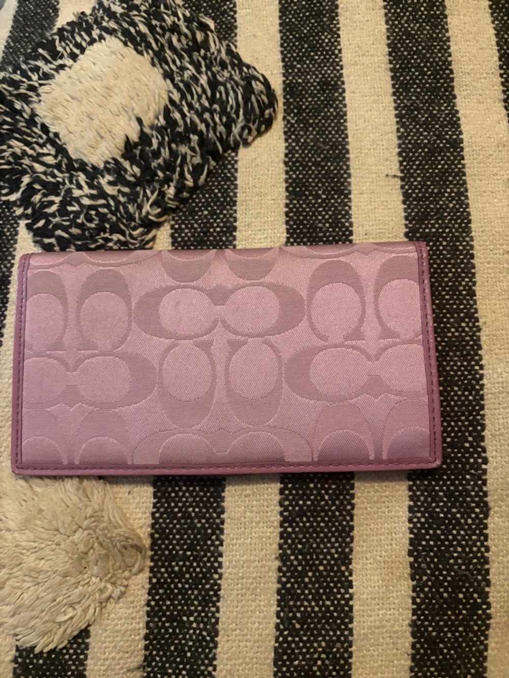Coach Lavender Signature Jacquard Checkbook cover case.